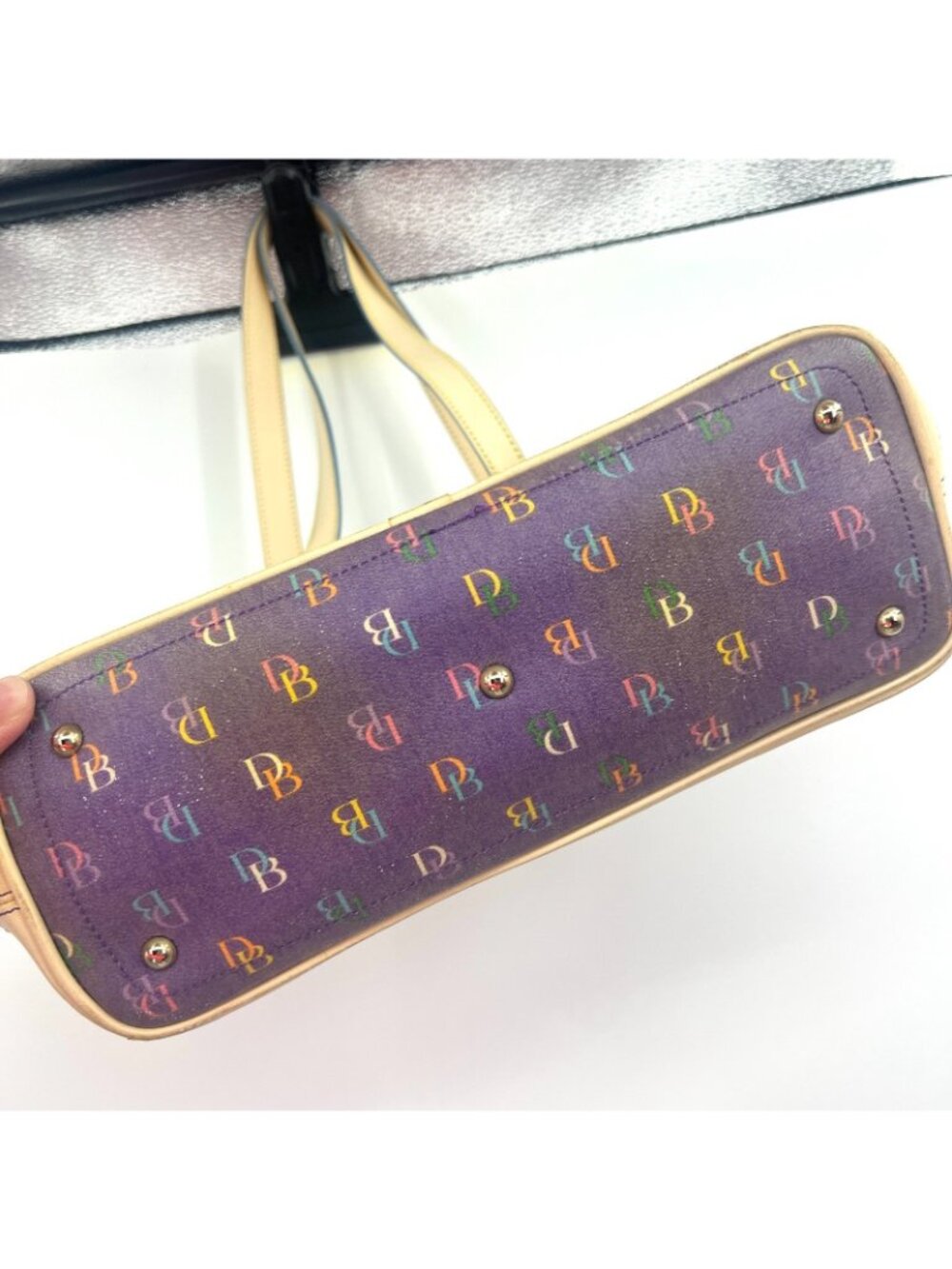 Vintage Dooney & Bourke Purple IT Monogram Satchel Purse w/Charm - Picture 5 of 6